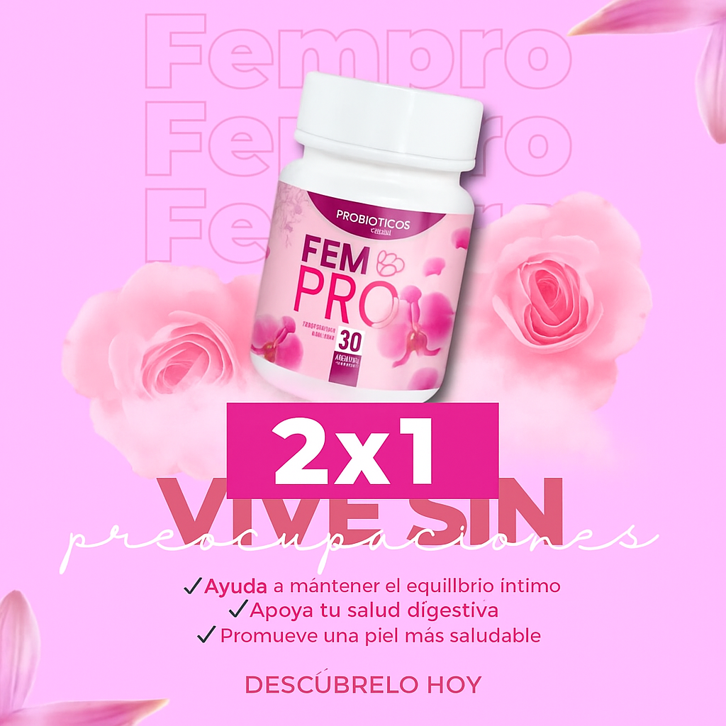 ¡No dejes pasar esta oportunidad única! Obtén 2x1 en probióticos FEM-PRO y cuida tu salud digestiva al máximo. ¡Compra ahora y siente la diferencia en tu bienestar!
