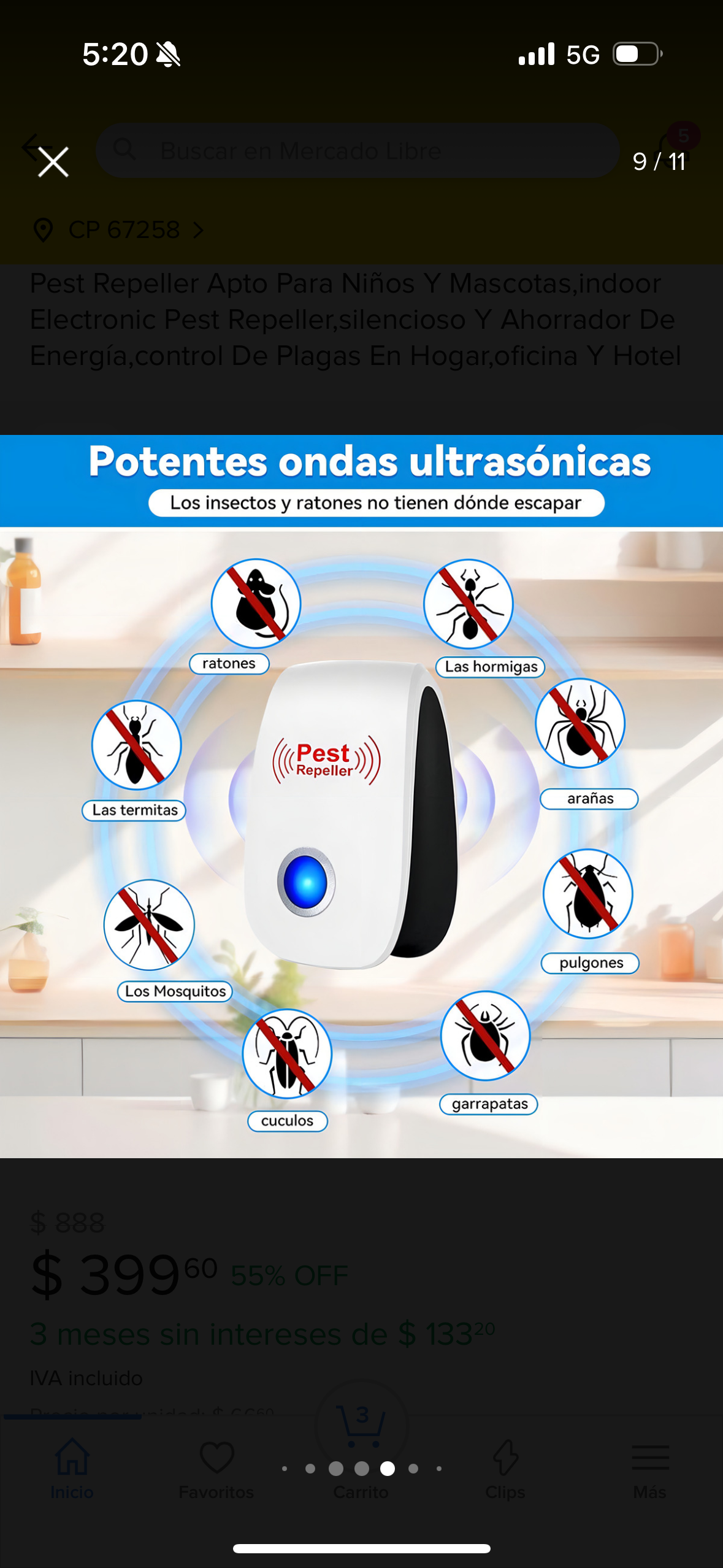 •	Repelente ultrasónico de insectos